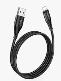 Кабель HOCO U93 USB - Lighting 1.2m.2.4A.индикатор, нейлон, цвет: чёрный
