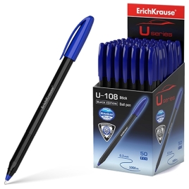 Ручка шариковая " Erich Krause " U-108 Black Edition Stick Ultra Glide Technology синяя 1,0мм, трехг