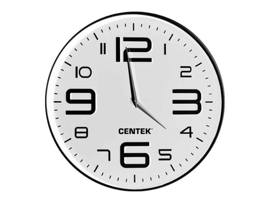 Часы настенные Centek СТ-7101 <White> 30 см диам., круг, ОБЪЁМНЫЕ ЦИФРЫ, плавный ход фото 1