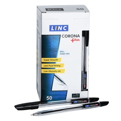 Ручка шариковая " Linc " Corona Plus черная 0,7мм прозрачный круглый корпус, толщина письма 0,35мм,  фото 1