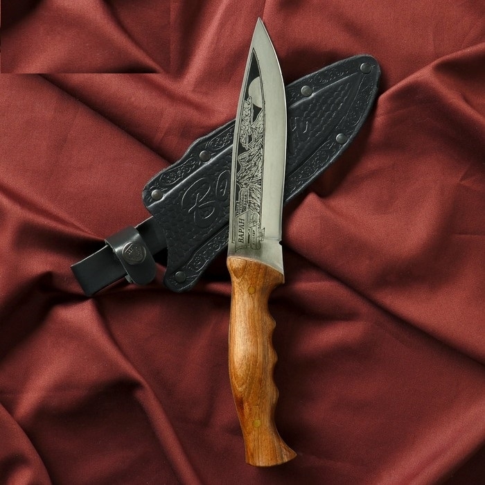 Нож кавказский, туристический "Варан" с ножнами, сталь - 40х13, вощеный орех, 14.5 см фото 1