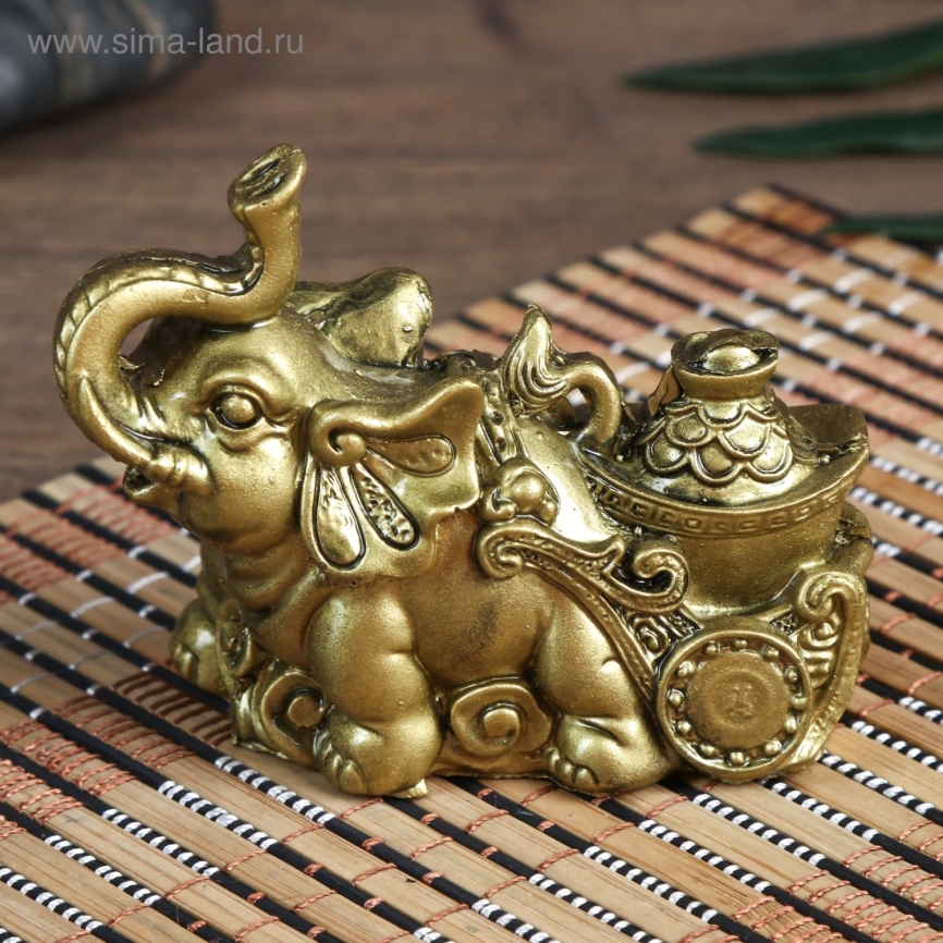 Нэцке полистоун под бронзу "Слон с тележкой золота" 7х4х8,5 см   4634924 фото 1