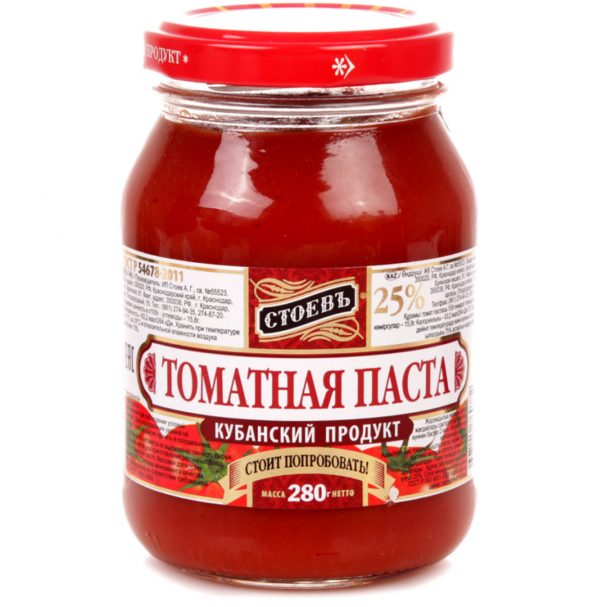 Паста СТОЕВ томатная с/б 280 г (12 шт/уп) фото 1