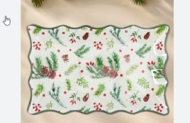 Блюдо новогоднее сервировочное Доляна «Еловые ветки», 25×15 см, стекло, белое, зелёное