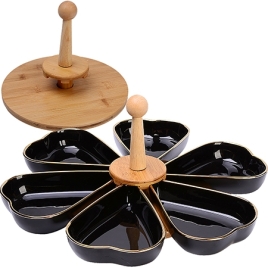 Менажница 6 секции 8пр фарфор/дерево LR (х12)