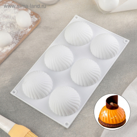 Форма для муссовых десертов и выпечки Доляна «Купол», 30×17,5×4 см, 6 ячеек, d=7,5 см, цвет белый