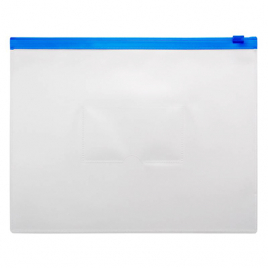 Папка на молнии " KWELT " МАЛЫЙ ФОРМАТ А5 Zip Синяя, пластиковая 0,15мм, карман для визитки, однотон