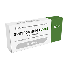 Эритромицин-ЛекТ тбл п/п/о кишечнор 250мг №20
