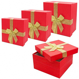 Набор коробок " KWELT " 3в1 18*18*10см, 16*16*8,5см, 14*14*7см, цвет - красный/золотой, картон/ПВХ, 