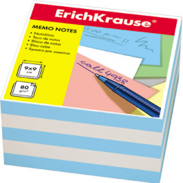 Блок бумаги " Erich Krause " 9*9*5см 2цв (голубой/белый) 80г/м2