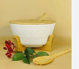 140-128 Набор салатник 25см. с 2 ложками на подставке BAMBOO в под.уп.(х8)Фарфор