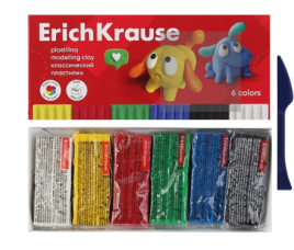Пластилин " Erich Krause " Jolly Friends  6цв, 108г, со стеком, картонная коробка