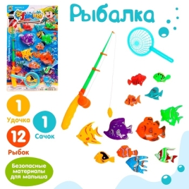 Рыбалка "Веселая рыбалка" 12 рыбок, удочка, сачок   9242041