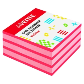 Блок бумаги " deVente " 60*50*40мм, красный интенсив/розовая пастель, офсет