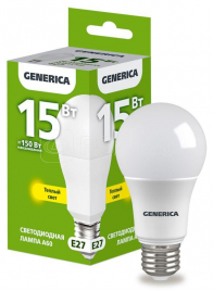 Лампа светодиодная GENERICA A60 15Вт грушевидная 3000К E27 230В LL-A60-15-230-30-E27-G