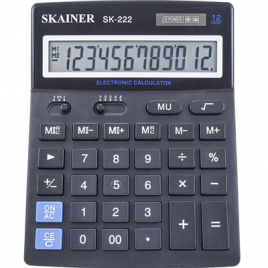 Калькулятор " Skainer " 12-разрядный 157*200*32мм, черный, двухуровневая память, клавиша ввода "00",