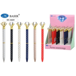 Ручка шариковая автоматическая " Basir " Diamond, синяя, 0,5мм, поворотный механизм, металлическая, 