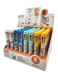 Ручка шариковая автоматическая " KWELT " Rocket boy 8 цветов 0,7мм, цветной корпус с рисунком - ассо