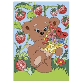 Картина по номерам " Lori " 20*28,5см Мишка-сладкоежка, состав набора: основа на картоне с контуром,