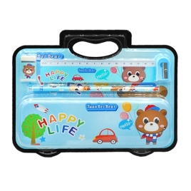 Набор канцелярский " KWELT " Happy Life, голубой, 5 предметов: пенал металлический 205*65*15мм - 1шт