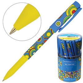 Ручка шариковая " Bruno Visconti " FreshWrite Crazy Круги белые синяя 0,7мм, резиновый держатель, ко