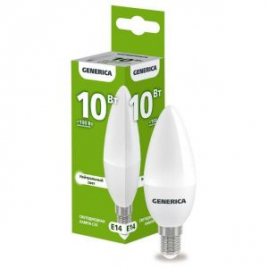 Лампа светодиодная GENERICA C35 10Вт свеча 4000К E14 230В LL-C35-10-230-40-E14-G