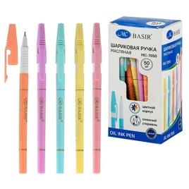 Ручка шариковая " Basir " синяя 0,7мм, чернила на масляной основе, цветной-пастель пластиковый корпу