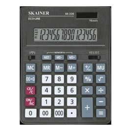 Калькулятор " Skainer " 16-разрядный 155*205*35мм, черный,  двухуровневая память, клавиша ввода "00"