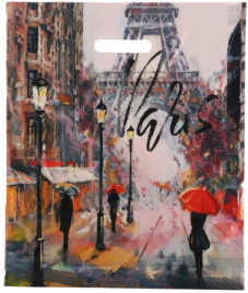 Пакет "Дождь в Париже", полиэтиленовый с вырубной ручкой, 38х45 см, 50 мкм 9783026