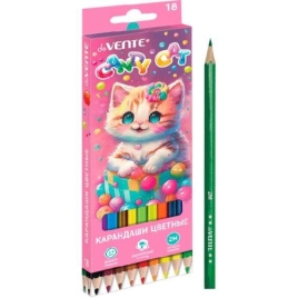 Карандаши " deVente " Candy Cat 18цв, 2М, шестигранные, деревянные, картонная упаковка, европодвес