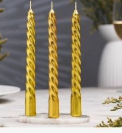 Набор свечей витых, 1.5×15 см, 3 шт., золотой блистер