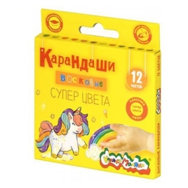 Карандаши восковые " Каляка-Маляка " Классика+неон, 12цв, круглые с заточкой, в картонной упаковке