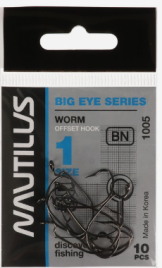 Крючок офсетный Nautilus Offset Big Eye Series Worm 1005, № 1, 10 шт. 9805089