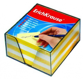 Блок бумаги " Erich Krause " 9*9*5см 2цв (желтый/белый) в пластиковом боксе, 80г/м2 2720