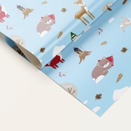 Упаковочная бумага Новогодняя " Миленд " 70*100см 10 листов, Зимний лес, в рулоне, пантон золото, 90