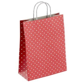 Пакет Новогодний бумажный " ПЗБМ " 25*22*12см Новый год 2, Горох на красном, крученые ручки