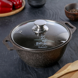 Кастрюля 6,5л со стекл. крышкой, АП (кофейный мрамор)