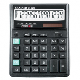 Калькулятор " Skainer " 14-разрядный 158*203*31мм, черный, двухуровневая память, клавиша ввода "00" 
