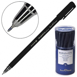 Ручка гелевая " Bruno Visconti " SimpleWrite Black синяя 0,5мм игольчатый пишущий узел, металлизиров