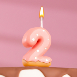 Свеча в торт "Клубничная глазурь", цифра "2", розовая   7003959