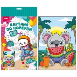 Картина по номерам " Lori " 20*28,5см Коала с арбузом, состав набора: основа на картоне с контуром, 