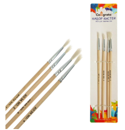 Набор кистей коза круглые 4 штуки (№1,2,3,4) с деревянными ручками на блистере    4725849