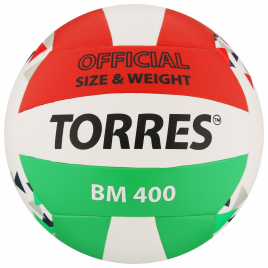 Мяч вол. "TORRES BM400" арт.V32015, р.5, синт. кожа (ТПУ), клееный, бут.кам., бело-крас-зеле 6883868