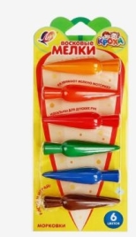 Мелки восковые 6 цв. Кроха фигурные "Морковки" 34С 2255-08 /ЛУЧ/