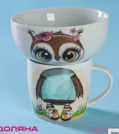 Набор детской посуды 2 предмета "Панда" кружка 300 мл, миска 500 мл   7361928