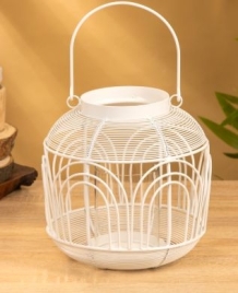 Подсвечник фонарь со стеклянной колбой, 19×19×19.5 см, d=8.5 см, металл, белый