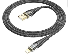 Кабель HOCO U121 USB-Lighting, 1.2m, 2.4A,нейлон , смарт отключ., цвет:черный