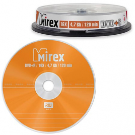 Диск DVD+R Mirex 4.7 GB 16x Cake box 10шт