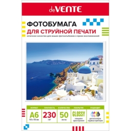 Фотобумага " deVente " A6 230г/м2 50л глянцевая, односторонняя, пластиковый пакет, европодвес