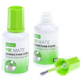 Корректирующая жидкость " Hatber " X-Mate 20мл с кисточкой, на химической основе, картонный дисплей(